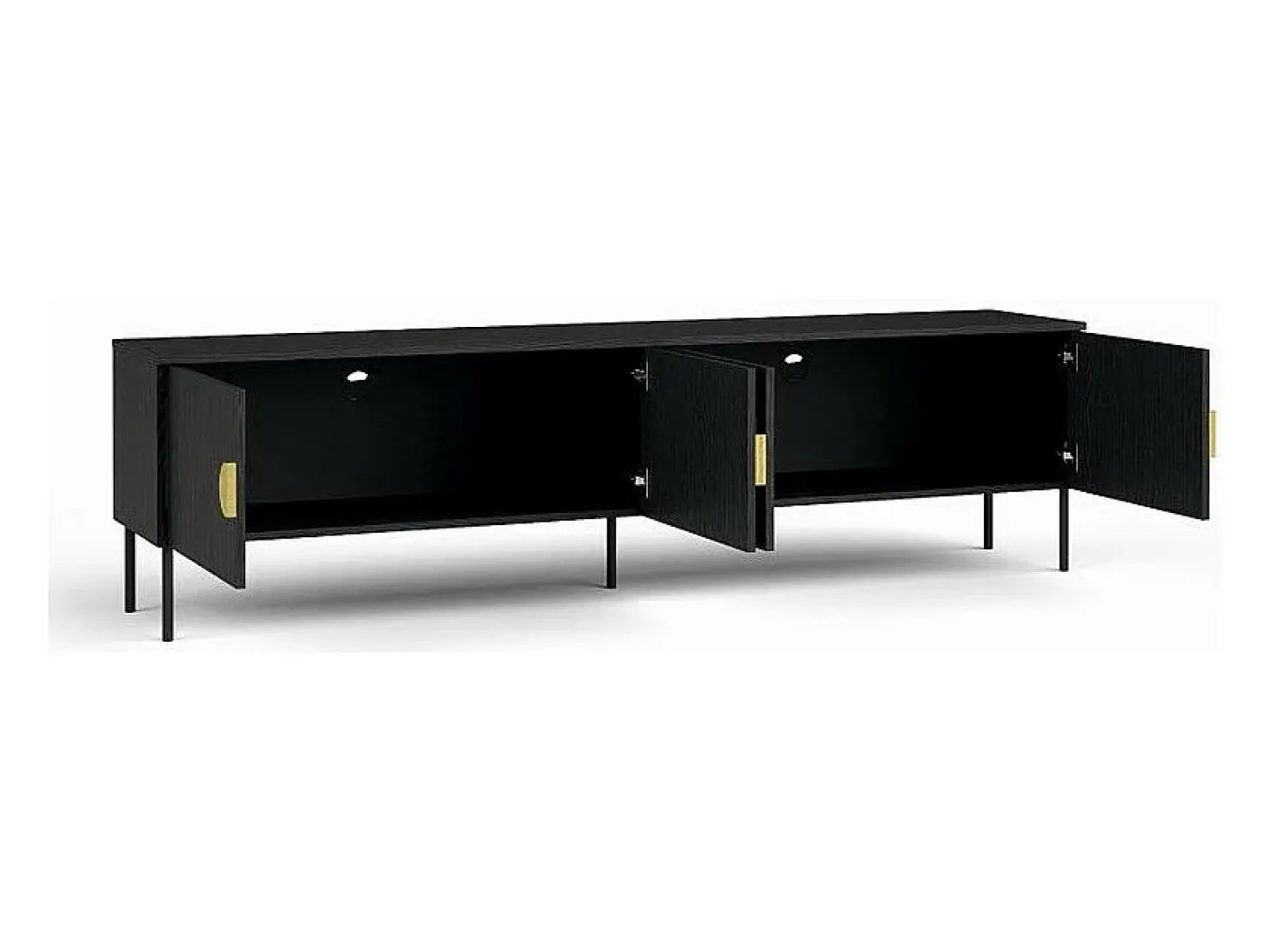 Meuble TV 4 Portes - Noir avec Poignées Dorées - 200 CM - Collection MONDO
