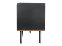 Meuble TV avec 2 tiroirs et 2 portes coulissantes, porte rayée, noir et bois