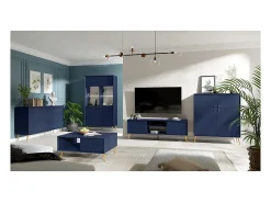 Meuble TV design AZURÉA – 2 portas & 2 nichos – Azul profundo – 156x55x41 cm