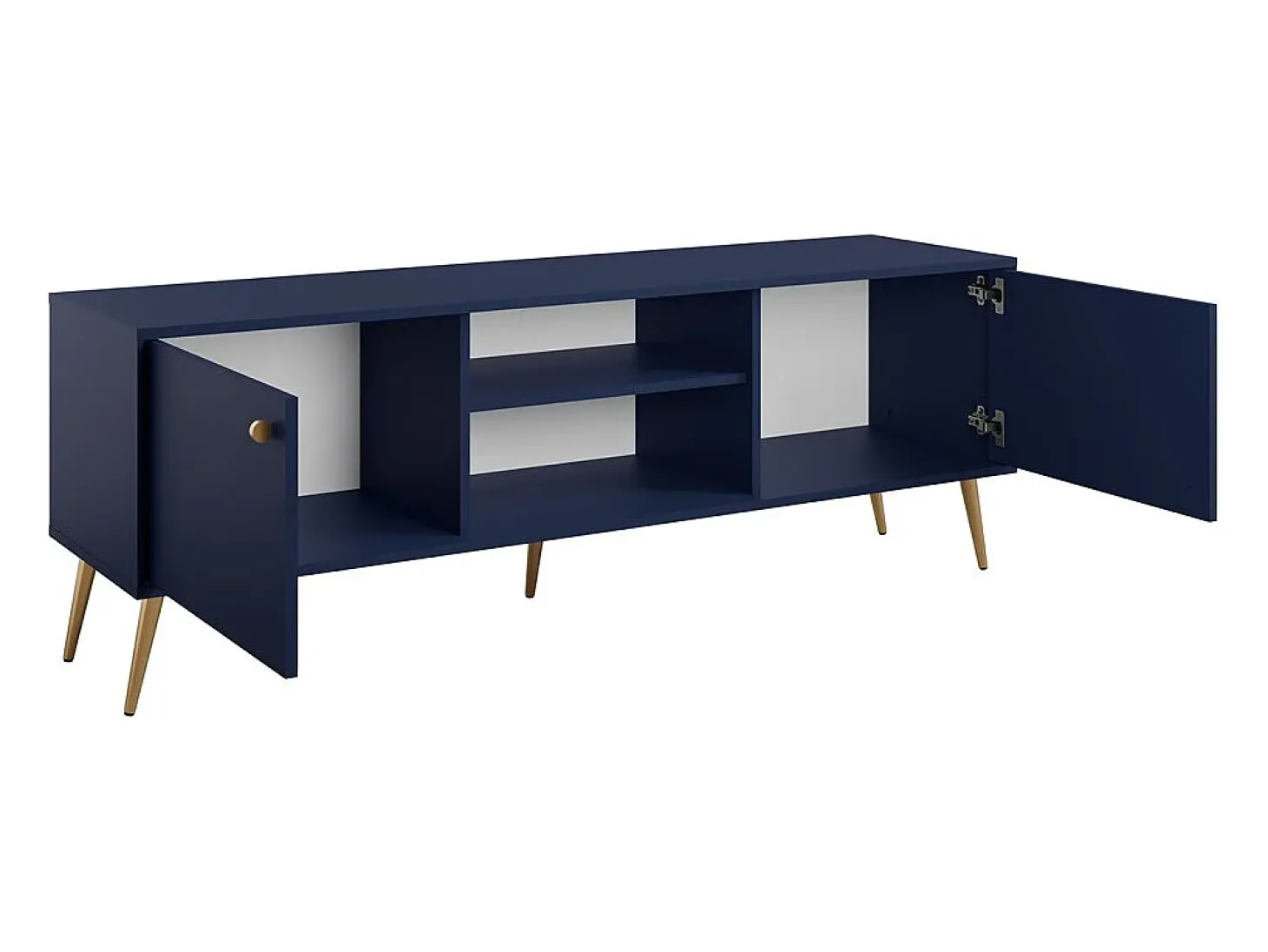 Meuble TV design AZURÉA – 2 portas & 2 nichos – Azul profundo – 156x55x41 cm