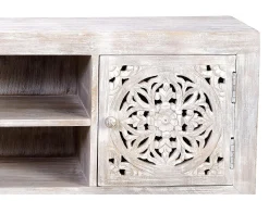 Meuble TV manguier e pés de metal branco antigo