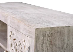 Meuble TV manguier e pés de metal branco antigo