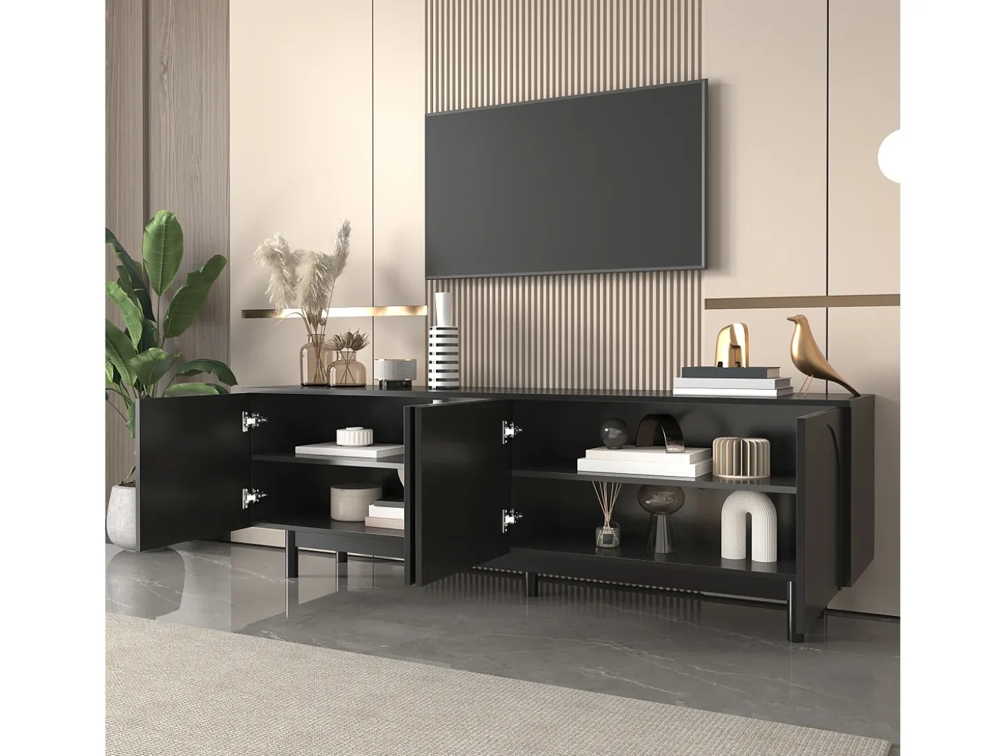 Meuble TV moderne - avec étagères réglables - en panneaux de particules - Noir