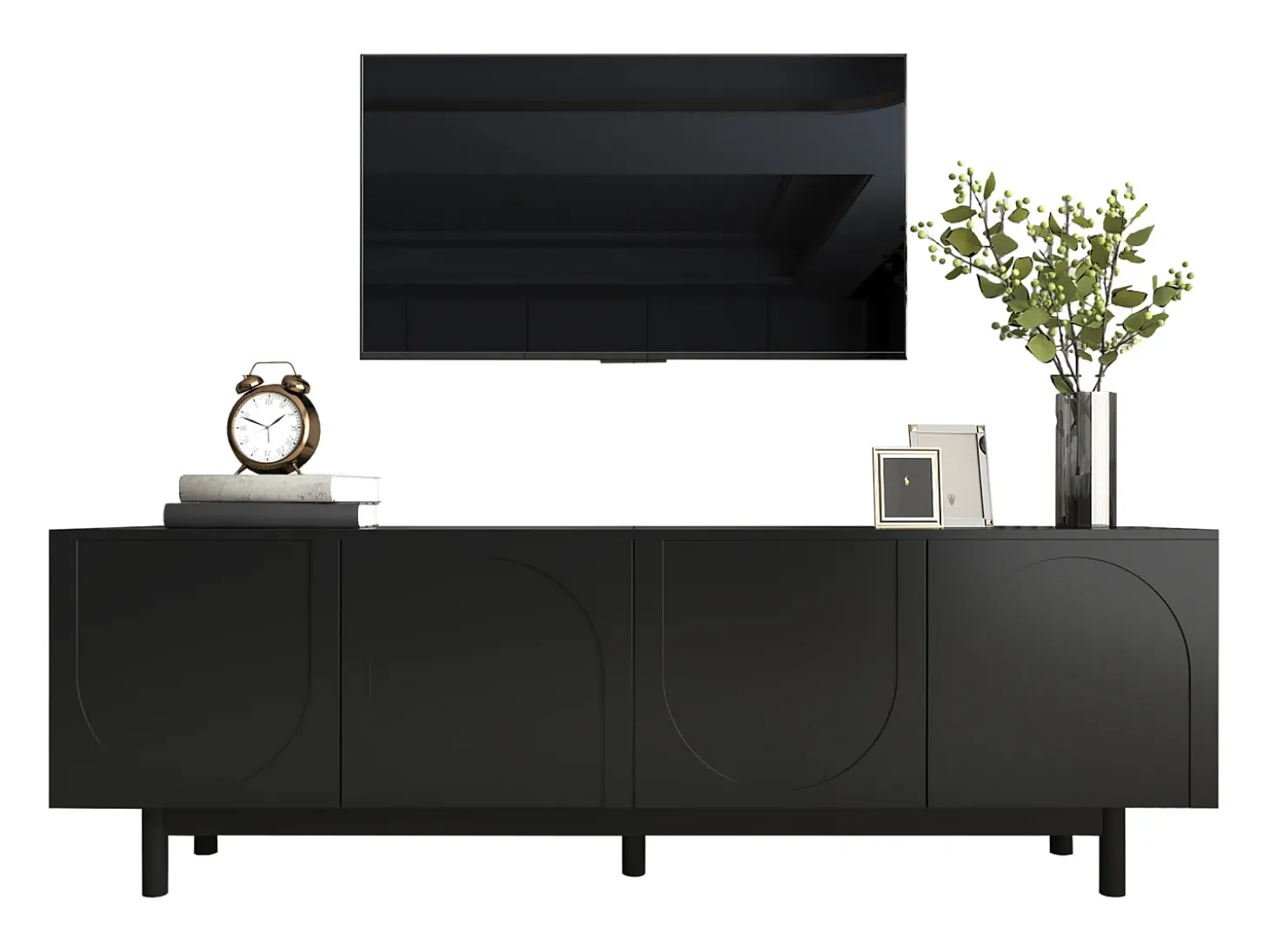 Meuble TV moderne - avec étagères réglables - en panneaux de particules - Noir