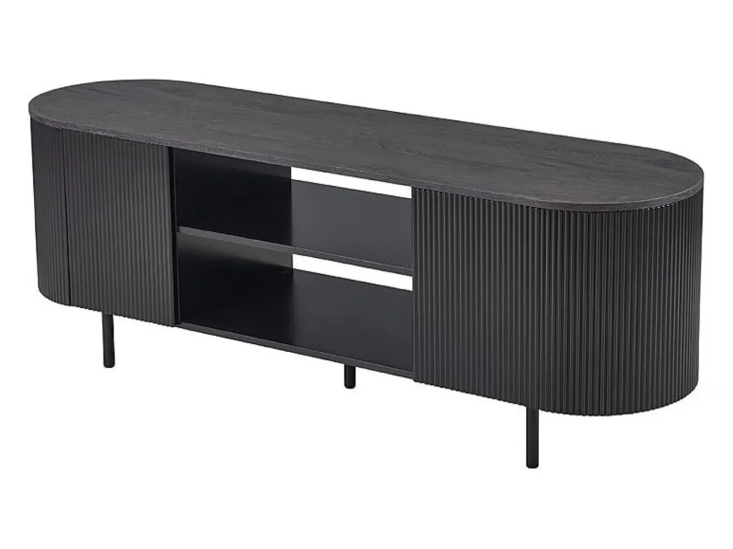 Meuble TV VAGOS – Coloris brun foncé – Meuble TV arrondi – 2 portes & 2 niches – 160 cm – Design contemporain