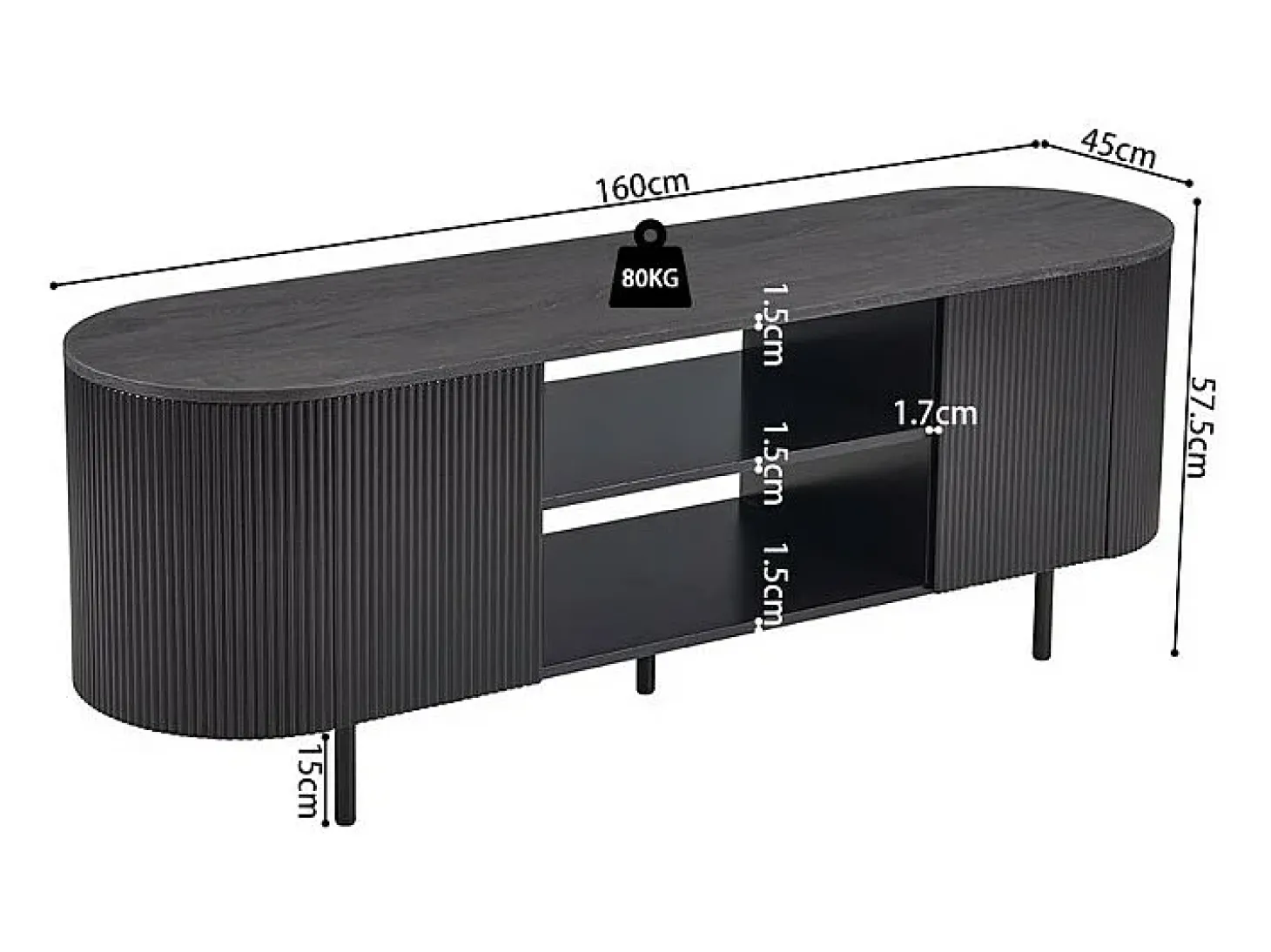 Meuble TV VAGOS – Coloris brun foncé – Meuble TV arrondi – 2 portes & 2 niches – 160 cm – Design contemporain