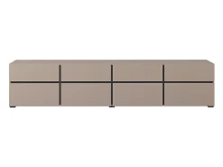 Meuble TV XL coloris beige et noir 225cm collection HAVANA. Meuble design avec 4 portes et 4 tiroirs.