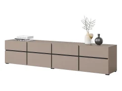 Meuble TV XL coloris beige et noir 225cm collection HAVANA. Meuble design avec 4 portes et 4 tiroirs.