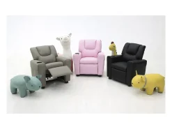Mini poltrona reclinável ITCHI com elevação manual, material em PU na cor rosa, ideal para uma sala confortável.