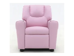 Mini poltrona reclinável ITCHI com elevação manual, material em PU na cor rosa, ideal para uma sala confortável.