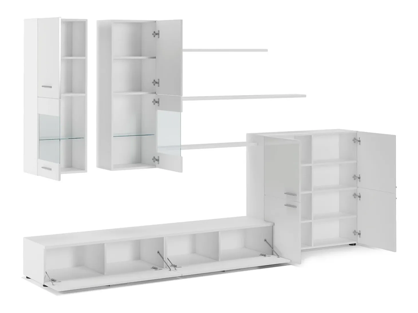 Mobiliário com luzes LED, Laca Branca Brilhante e Branco Mate, 300x42x189cm