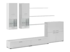 Mobiliário com luzes LED, Laca Branca Brilhante e Branco Mate, 300x42x189cm