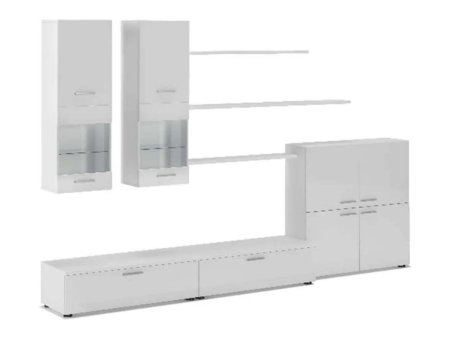 Mobiliário com luzes LED, Laca Branca Brilhante e Branco Mate, 300x42x189cm