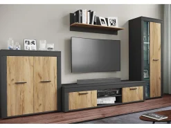 Mobiliário de TV VCM | 4 pcs. Parede viva com espaço de armazenamento suficiente | Armário de TV | Parede montada – Usilo XL (antracite / carvalho mel)