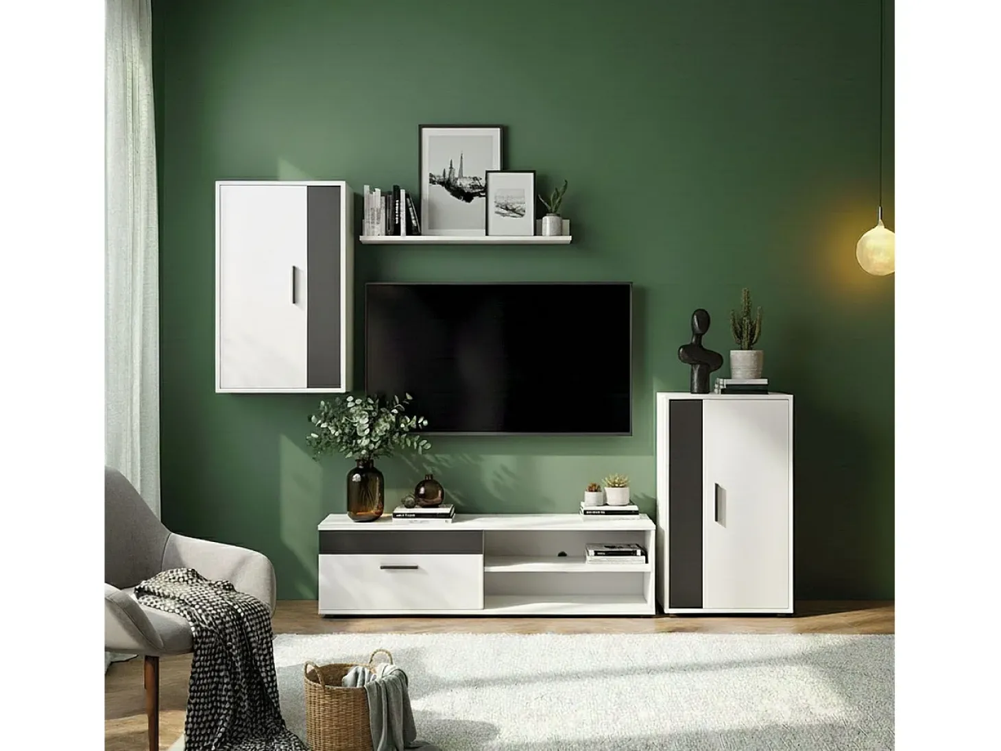 Mobiliário modular para sala de estar Lunet em branco artik preto 190 cm