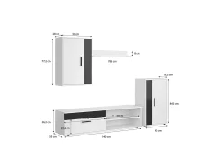 Mobiliário modular para sala de estar Lunet em branco artik preto 190 cm