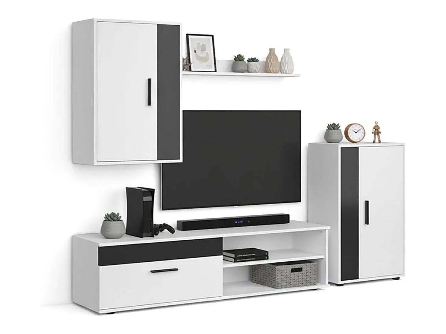 Mobiliário modular para sala de estar Lunet em branco artik preto 190 cm