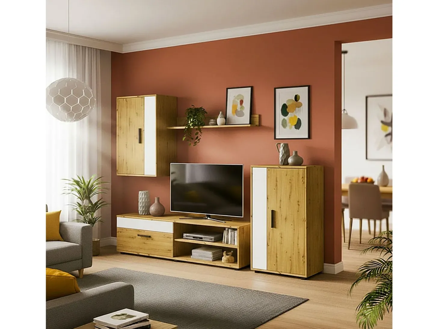 Mobiliário modular para sala de estar Lunet em branco artik aplino 190 cm