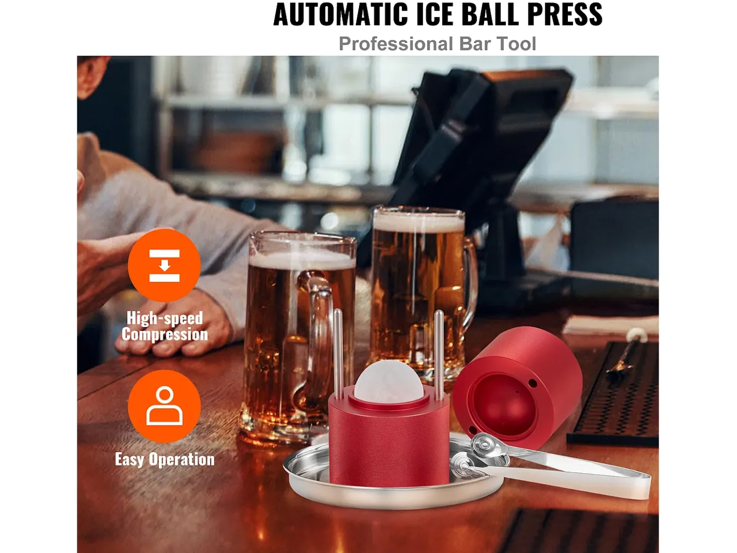 Máquina de Chopp SucceBuy 60 mm, Pressa de Chopp Esferas em Alumínio Redondo para Whisky, Vermelho