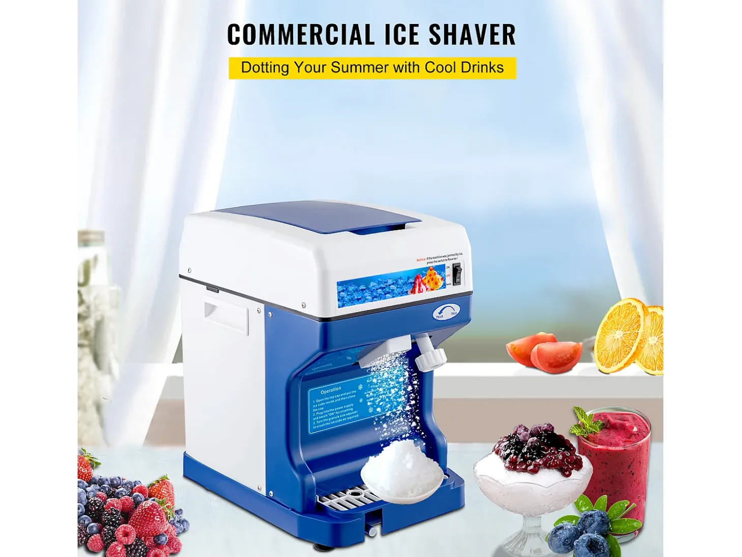 Máquina de Gelo SucceBuy Máquina de Cone de Neve 250 W 265 LBS/H Triturador de Gelo Ajustável para Uso Doméstico