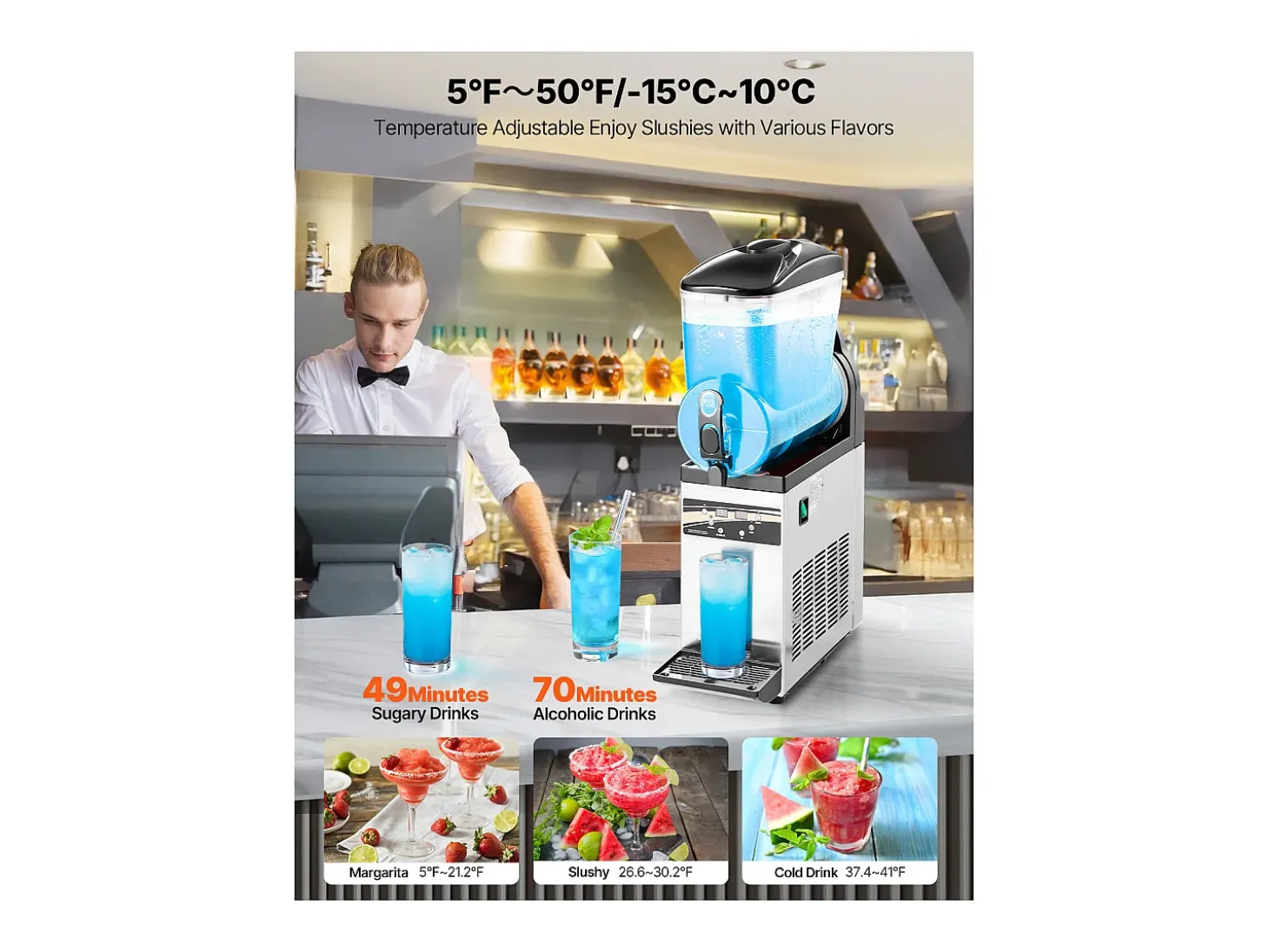 Máquina de Granito SucceBuy, Reservatório Único de 15 L, Aço Inoxidável, Distribuidor de Bebidas Geladas, para Casa, Restaurantes, Cafés, Bares