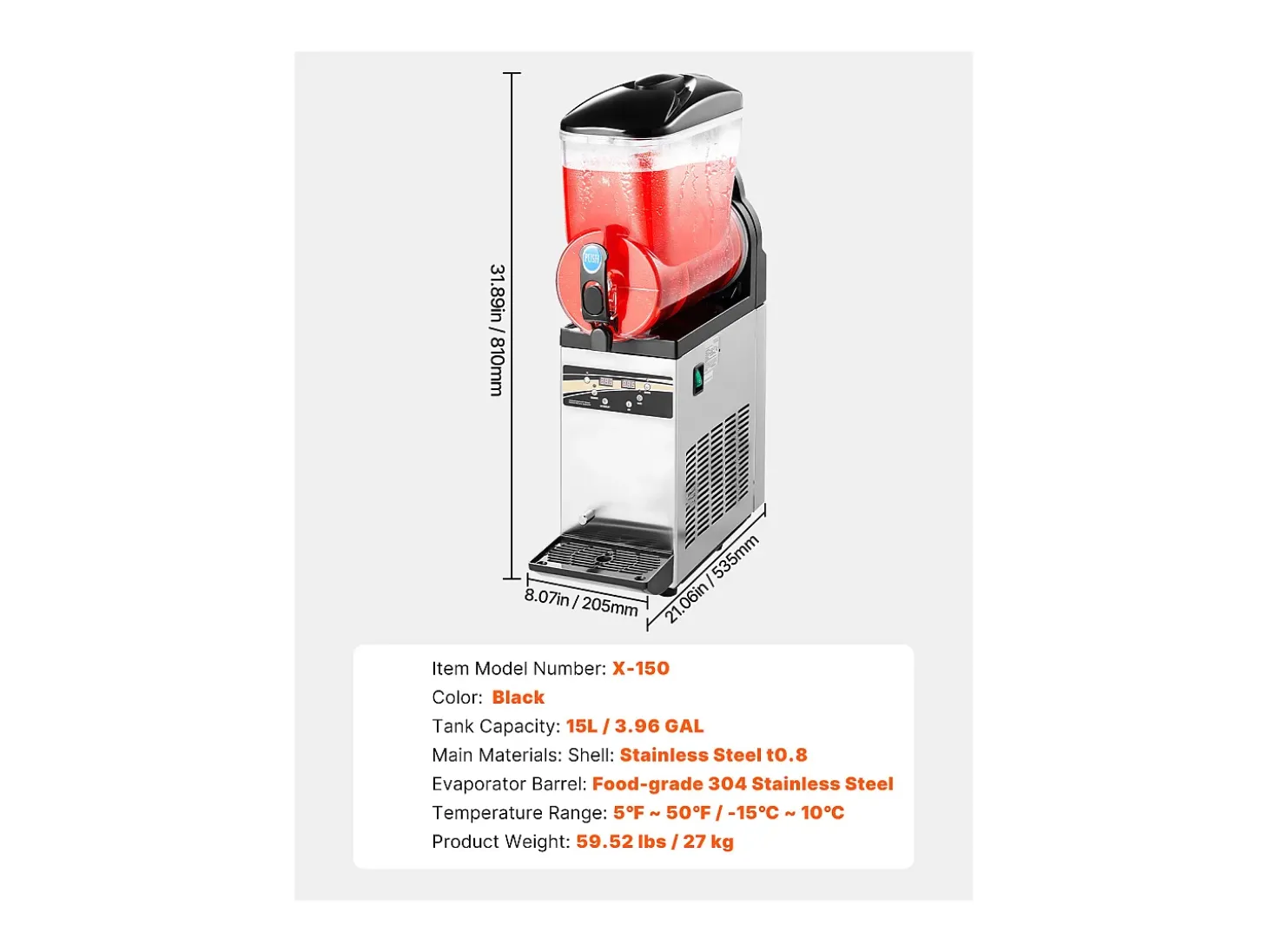 Máquina de Granito SucceBuy, Reservatório Único de 15 L, Aço Inoxidável, Distribuidor de Bebidas Geladas, para Casa, Restaurantes, Cafés, Bares