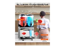 Máquina de Granito SucceBuy, 2 Reservatórios de 15 L, Aço Inoxidável, Distribuidor de Bebidas Geladas, para Casa, Restaurantes, Cafés, Bares
