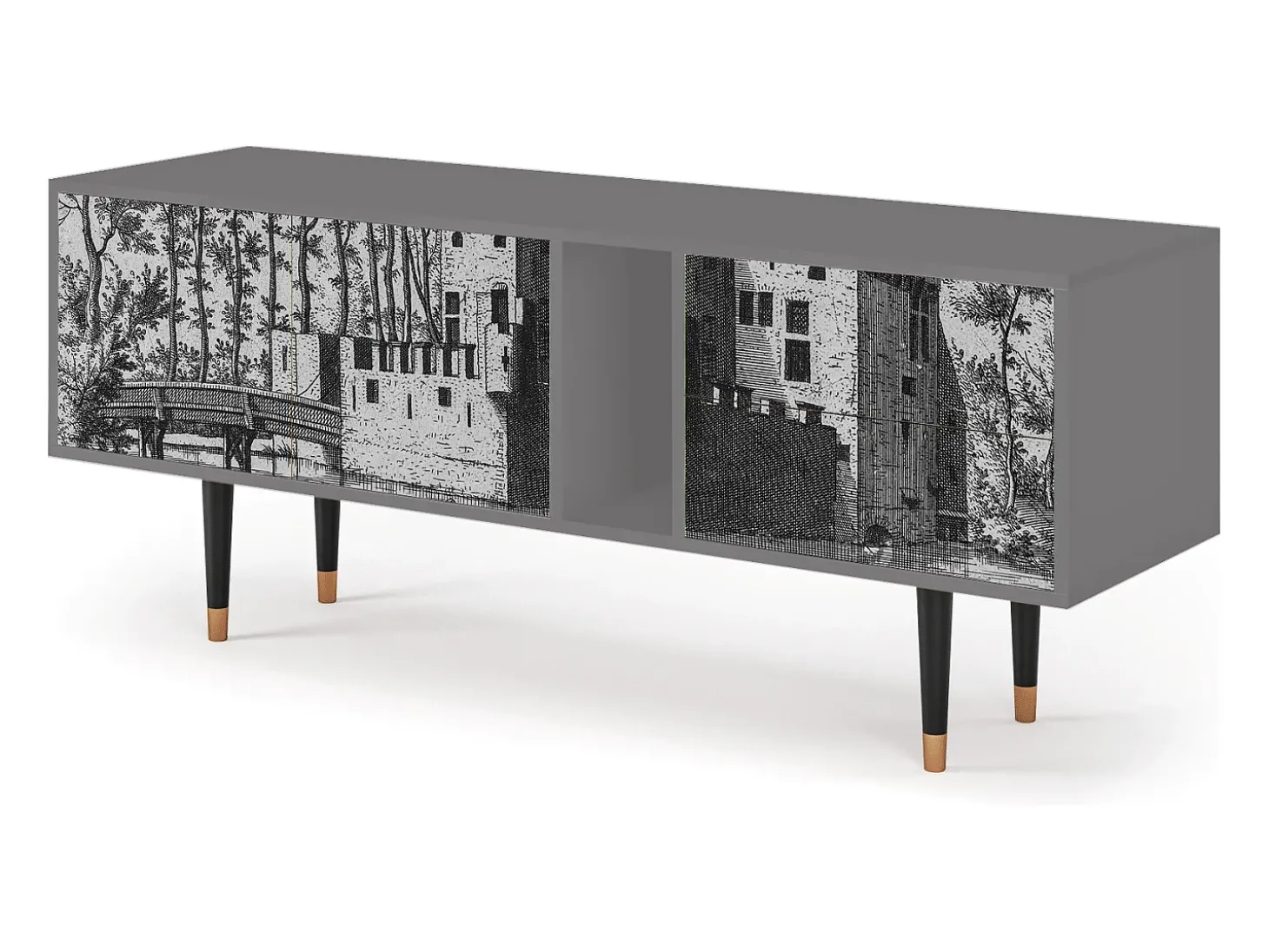 Mueble de TV - 170х69х48 cm - T1 - Castle with Bridge, Cinza