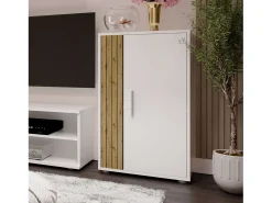 Móveis de TV para sala de estar e sala de jantar em estilo nórdico Kolm em carvalho e branco