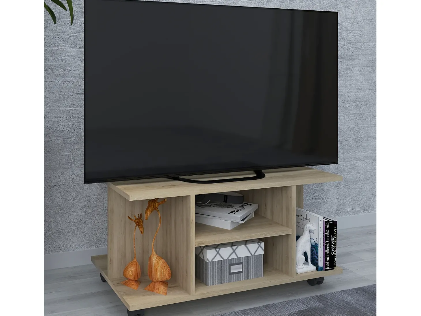 Móveis de TV VCM | Lowboard | Prateleira de TV com rodízios | Dimensões A. 40 x L. 80 x P. 40 cm | Fernseh Furniture - Findalo (Beech)