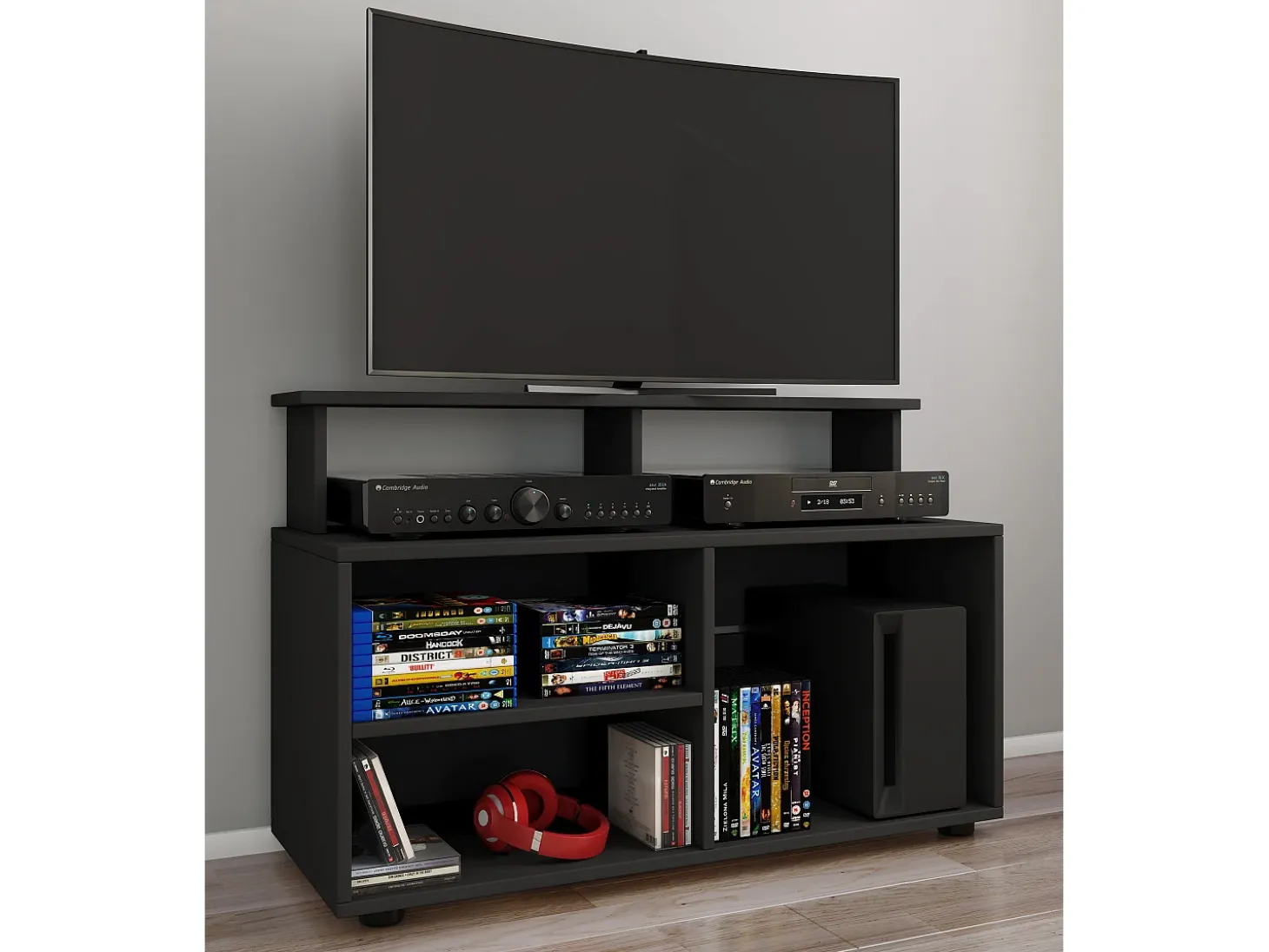 Móveis de TV VCM | Lowboard | Prateleira de TV com espaço de armazenamento suficiente | Dimensões A. 59 x L. 90 x P. 36 cm | Fernseh Furniture - Balansia (Black)