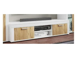 Móveis de TV VCM | Lowboard | Prateleira TV | Dimensões A. 37 x L. 160 x P. 45 cm | Fernseh Furniture – Usilo XL (Branco / Carvalho Mel)