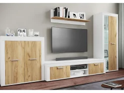 Móveis de TV VCM | Lowboard | Prateleira TV | Dimensões A. 37 x L. 160 x P. 45 cm | Fernseh Furniture – Usilo XL (Branco / Carvalho Mel)
