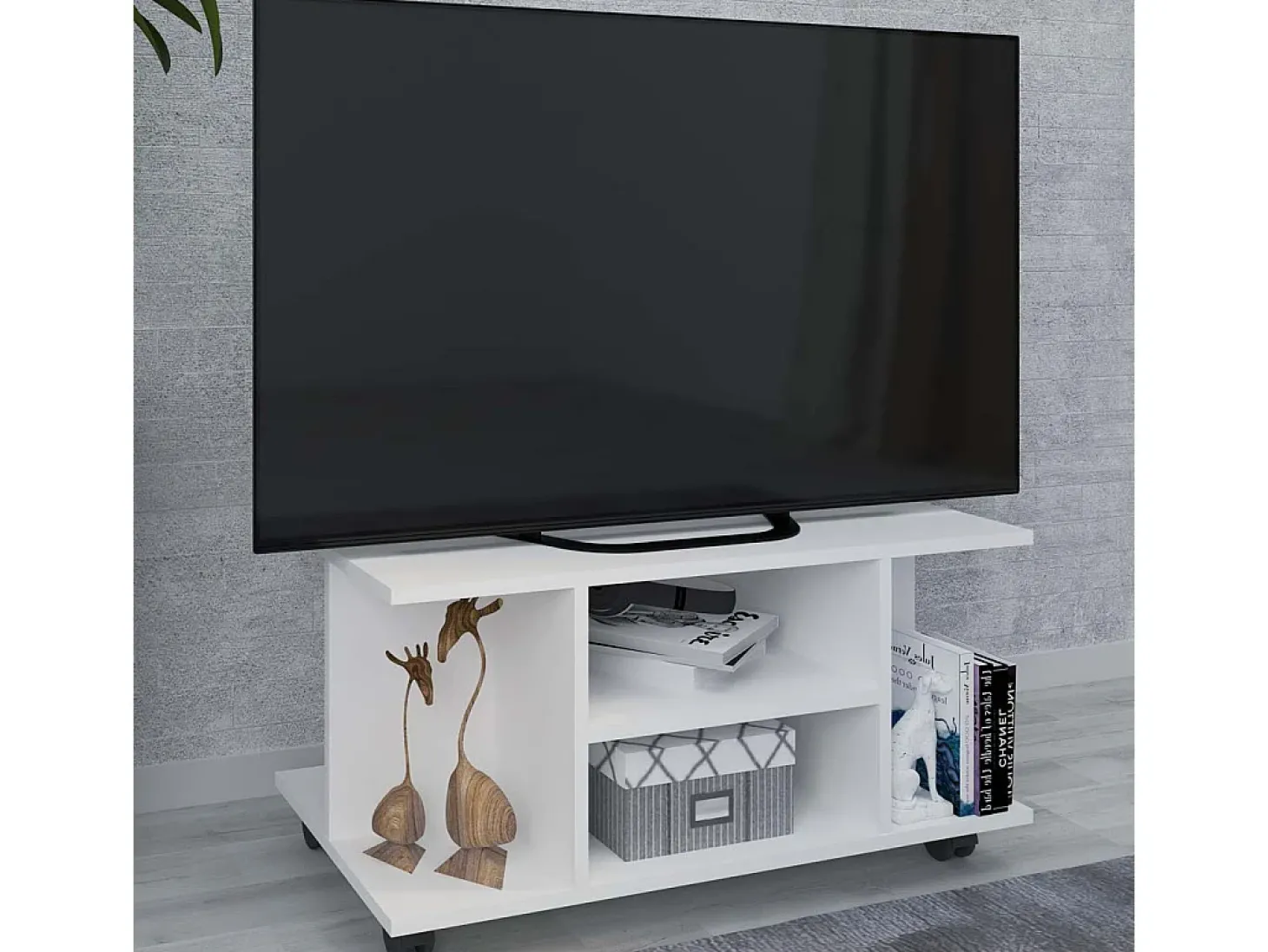 Móveis de TV VCM | Lowboard | Prateleira de TV com rodízios | Dimensões A. 40 x L. 80 x P. 40 cm | Fernseh Mobiliário - Findalo (Branco)