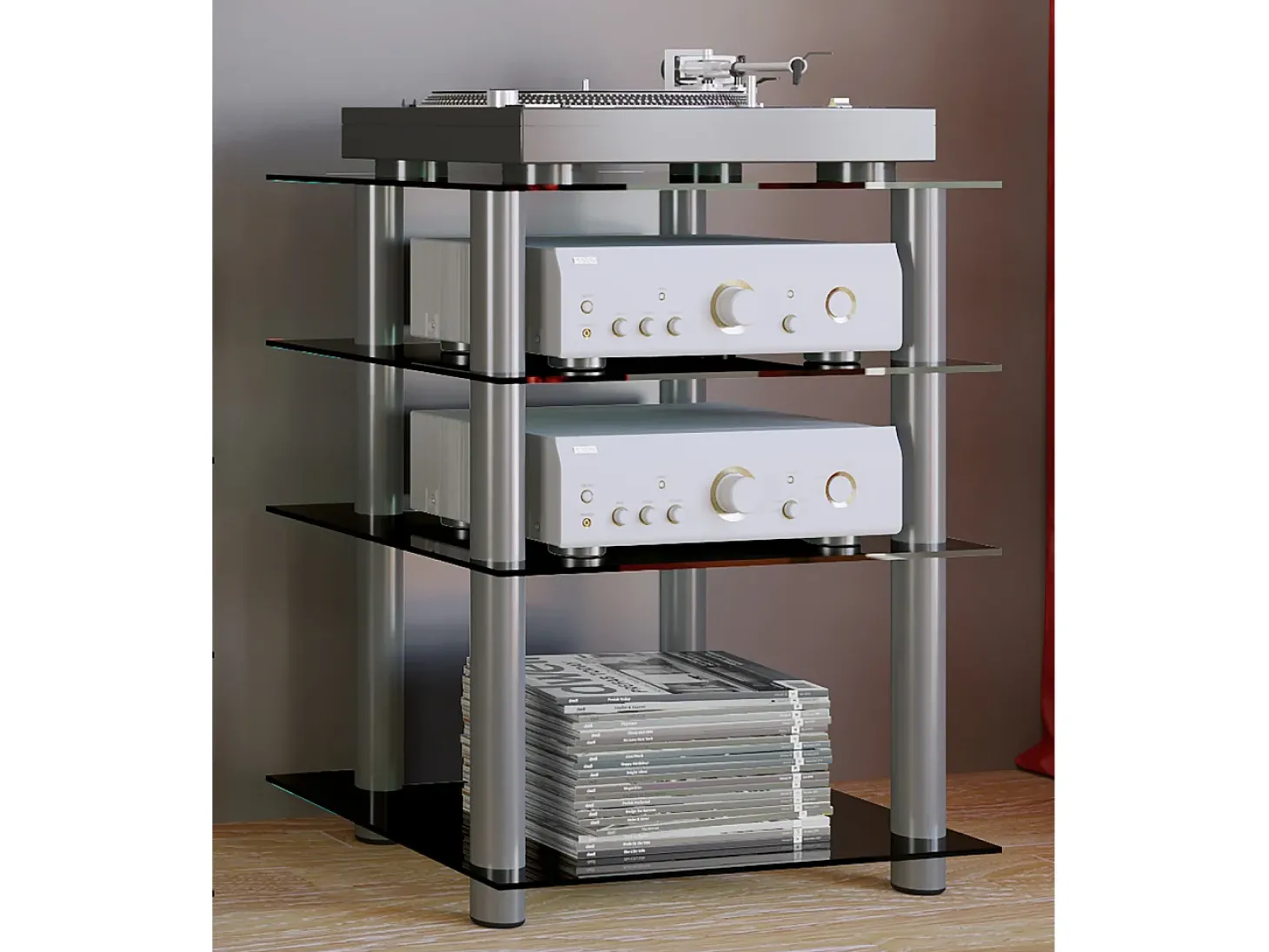 Móveis Hifi Bilus Vidro preto A. 70 x L. 59 x P. 48 cm