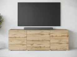 Móvel baixo de TV moderno 180 cm com LED – móvel alto fosco com gavetas e prateleiras, carvalho wotan