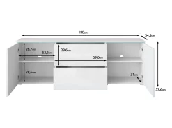 Móvel baixo de TV moderno 180 cm com LED – móvel alto fosco com gavetas e prateleiras, carvalho wotan