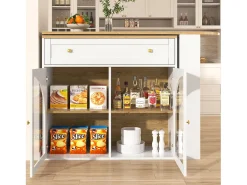 Móvel bar extensível - 138-204 x 39 x 104 cm - Mesa de jantar giratória 360° - com 2 portas + 1 gaveta - MDF - branco