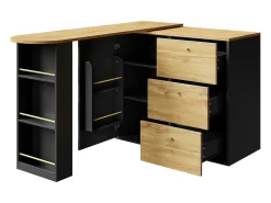 Móvel bar extensível - 138-204 x 39 x 104 cm - Mesa de jantar giratória 360° - com 1 porta + 3 gavetas - MDF - preto