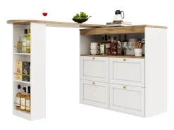 Móvel bar giratório 360° - 204 x 39 x 104 cm - com 4 gavetas + prateleiras abertas - MDF - branco