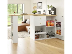 Móvel bar giratório 360° - 204 x 39 x 104 cm - com 2 gavetas + armário com portas - MDF - branco