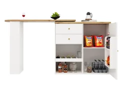 Móvel bar giratório 360° - 204 x 39 x 104 cm - com 2 gavetas + armário com portas - MDF - branco