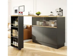 Móvel bar giratório - 120 x 90 x 103 cm - com prateleiras e vidro + 4 portas - MDF - preto