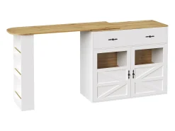 Móvel bar giratório com 1 gaveta larga e 2 portas, prateleira lateral de três níveis incluída, branco - 204x39x104cm