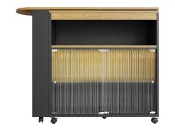 Móvel bar giratório sobre rodas com 2 portas de correr em vidro, 1 nicho e prateleiras, LED incluído, MDF, preto - 138x39x105cm