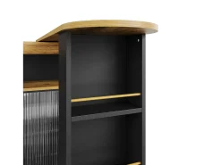 Móvel bar giratório sobre rodas com 2 portas de correr em vidro, 1 nicho e prateleiras, LED incluído, MDF, preto - 138x39x105cm