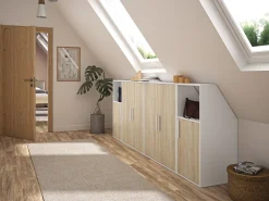 Móvel com inclinação com 1 porta e 1 nicho branco e natural - ADEZIO