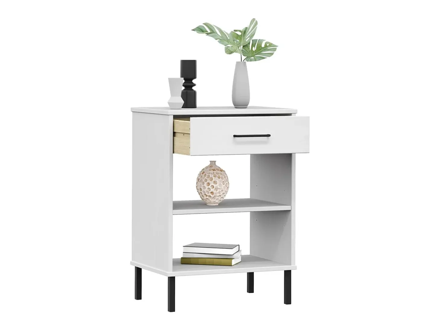 Móvel consola c/ pernas de metal pinho maciço OSLO branco PT514600