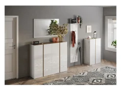 Móvel de armazenamento com 2 portas e 5 prateleiras ajustáveis, coleção KEY, nas cores branco brilhante laqueado e carvalho cadiz.