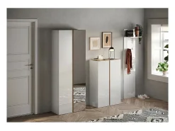 Móvel de armazenamento com 2 portas e 5 prateleiras ajustáveis, coleção KEY, nas cores branco brilhante laqueado e carvalho cadiz.